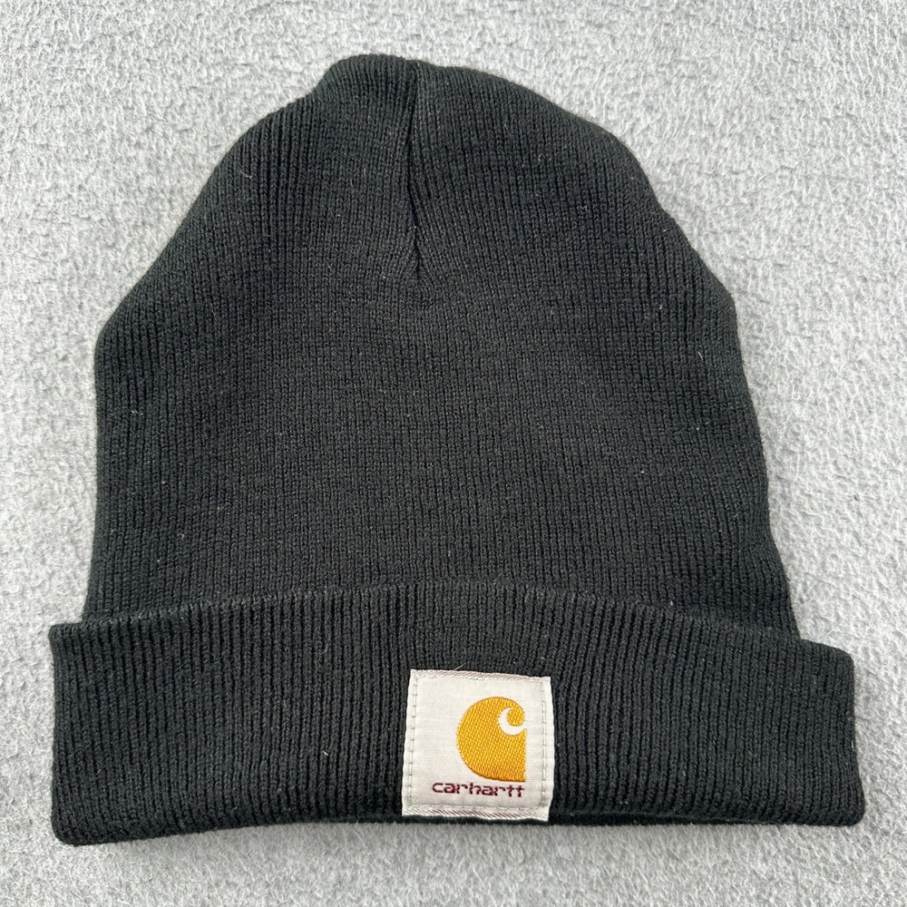 Carhartt Beanie Unisex OS Acrylic Watch Hat Black Cuffed Logo Patch